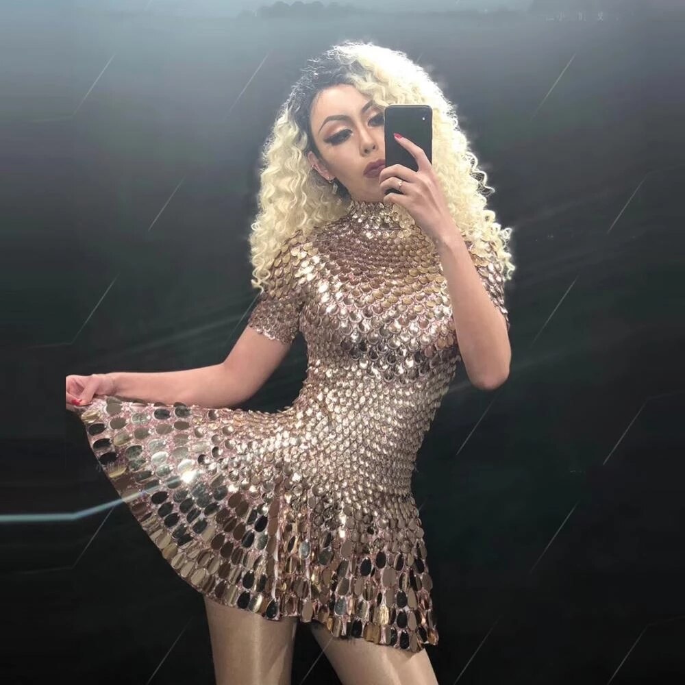 Shimmering Sequins Mermaid Leotard Micro Dress - Festigal