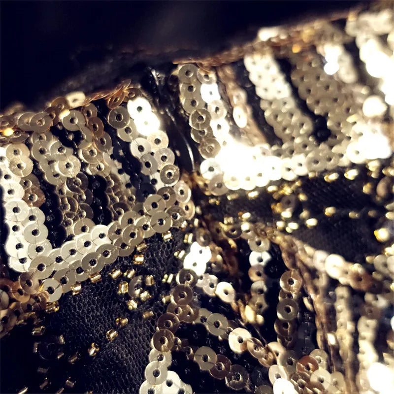 Black & Gold Sequin High Waist Skirt - Festigal