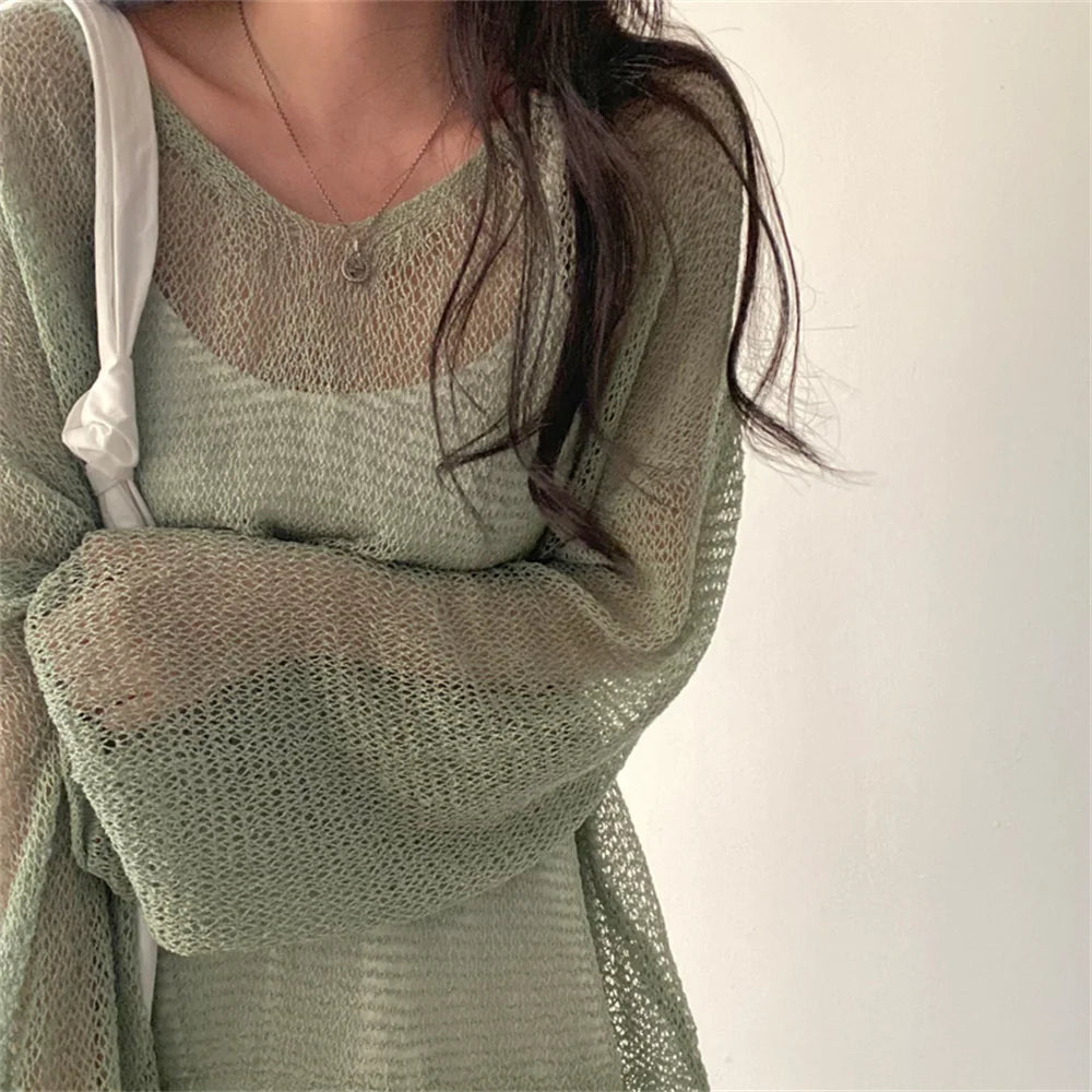Oversized Soft Mesh Vintage Style Sweater - Festigal