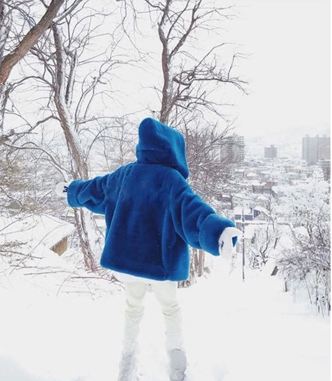 Oversized Blue Faux Fur Coat - Festigal