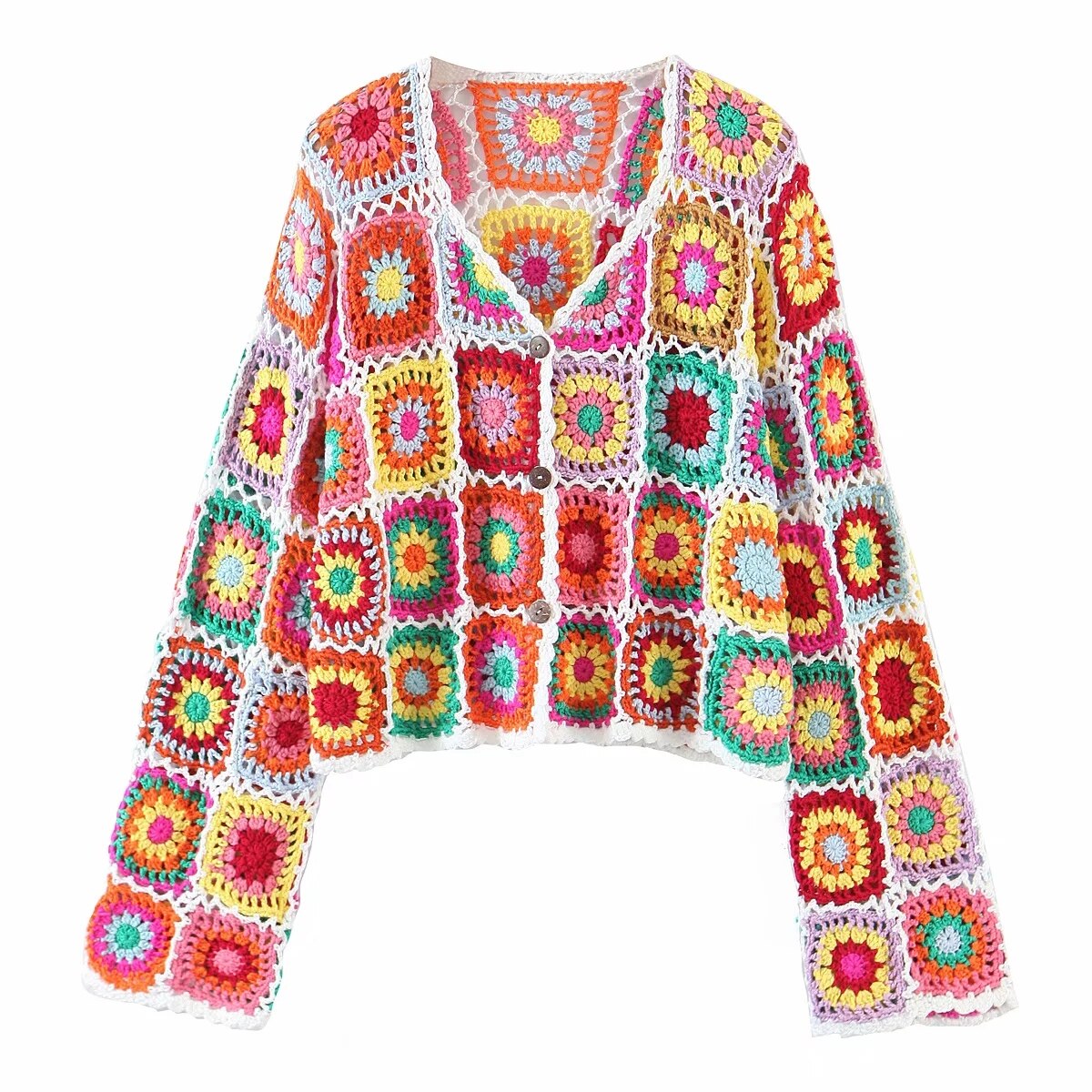 Sunburst Boho Coloured Hand Crochet Cardigan - Festigal