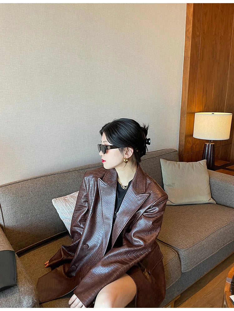 Crocodile Faux Leather Blazer - Festigal