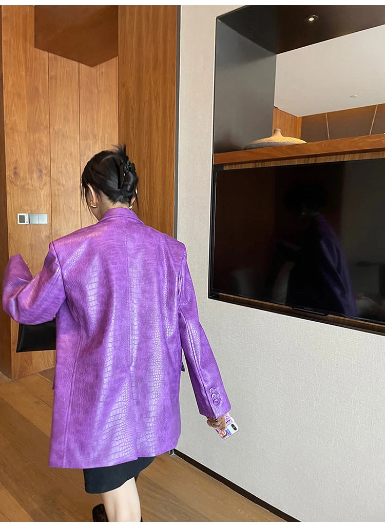 Crocodile Faux Leather Blazer - Festigal