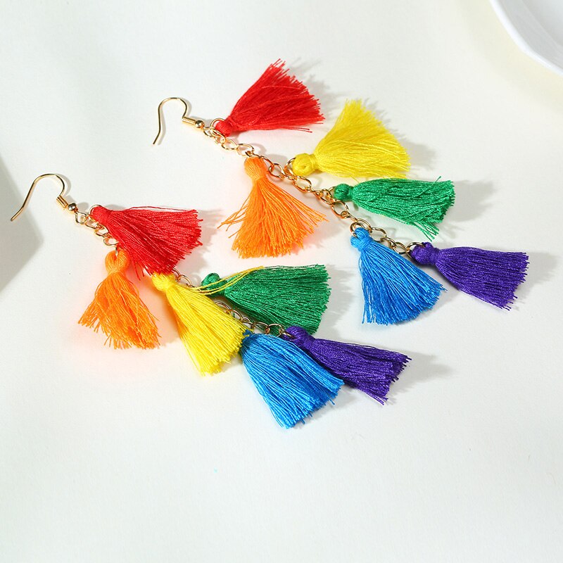 Rainbow Long Tassel Earrings - Festigal
