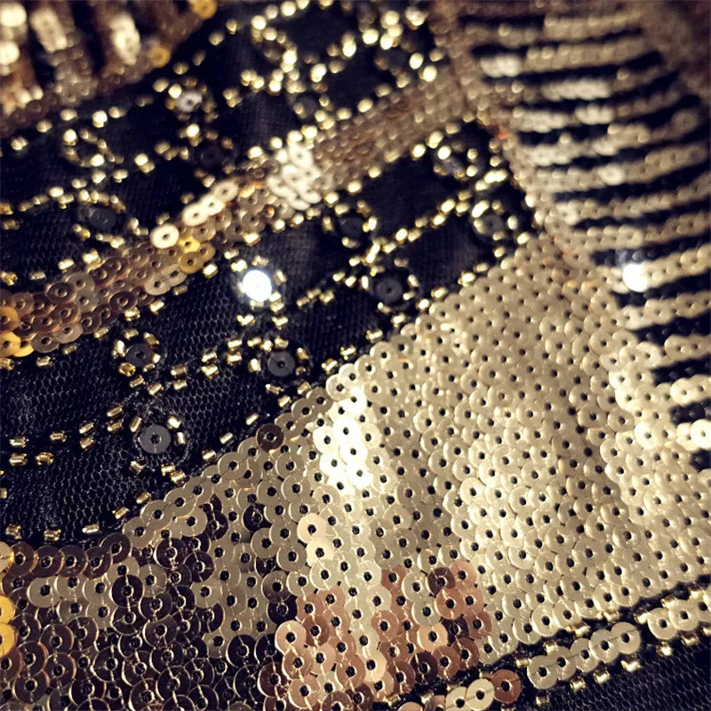 Black & Gold Sequin High Waist Skirt - Festigal