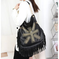 Black Studded Tassel Shoulder Bag