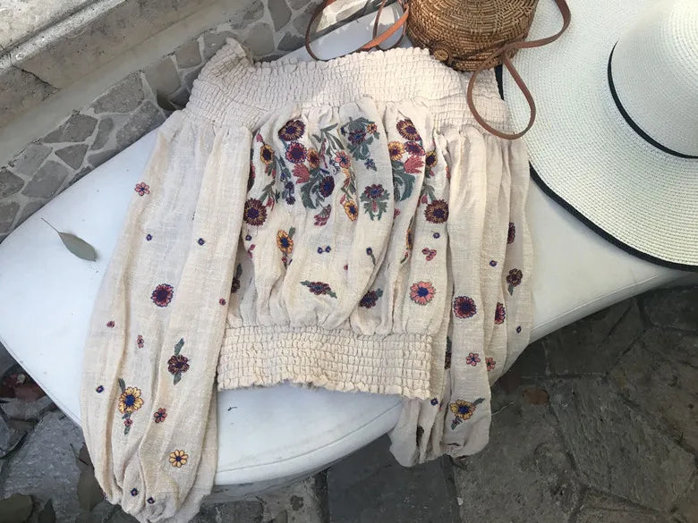 Boho Lantern Sleeved Embroidered Blouse - Festigal