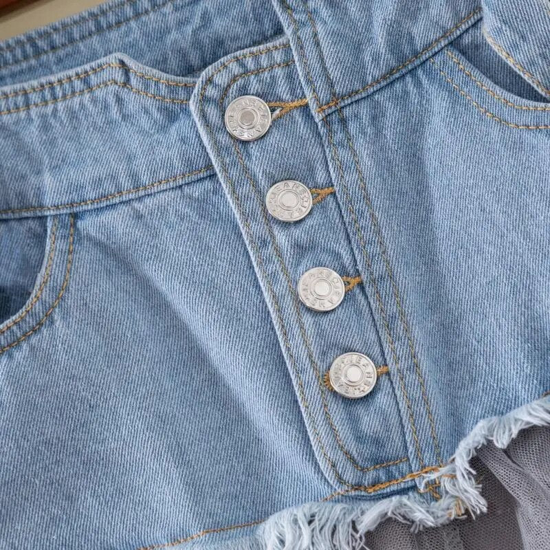 Asymmetrical Denim Jeans Tulle Skirt - Festigal