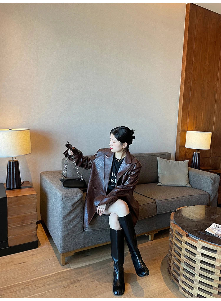 Crocodile Faux Leather Blazer - Festigal