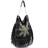 Black Studded Tassel Shoulder Bag