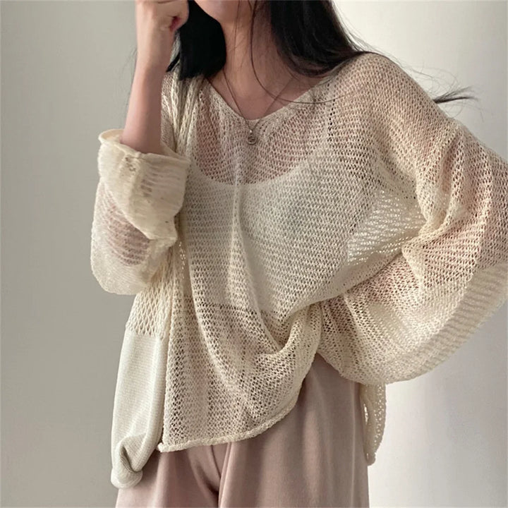 Oversized Soft Mesh Vintage Style Sweater - Festigal