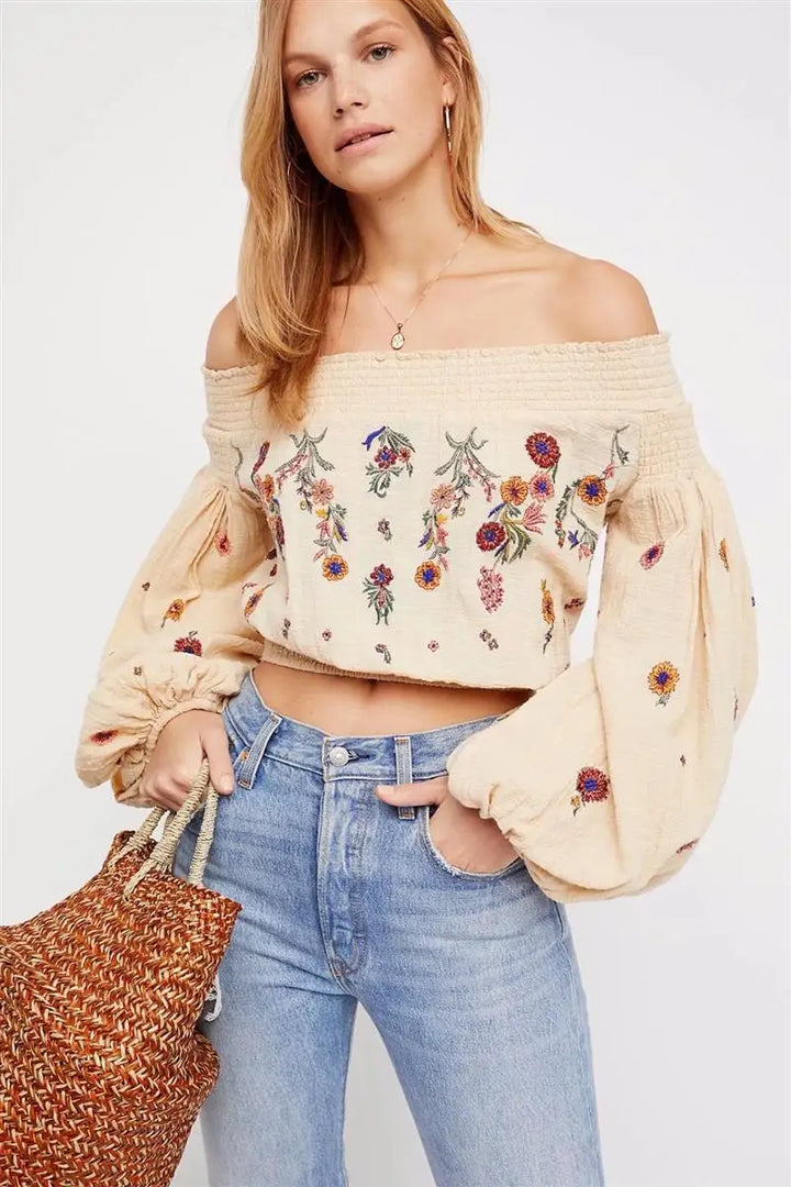 Boho Lantern Sleeved Embroidered Blouse - Festigal