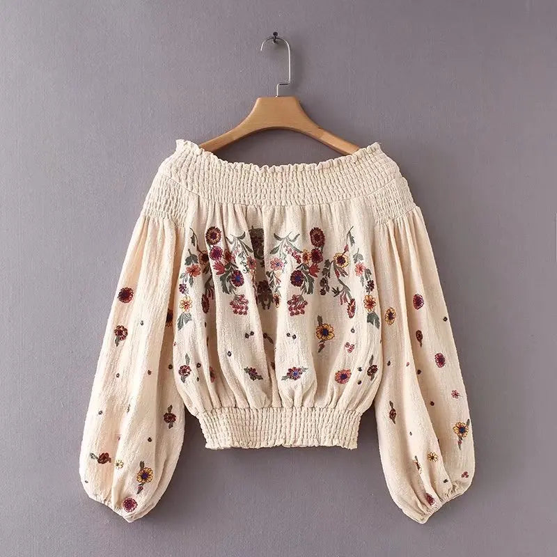 Boho Lantern Sleeved Embroidered Blouse - Festigal