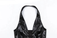 Lace Up Black PU Leather Crop Top - Festigal