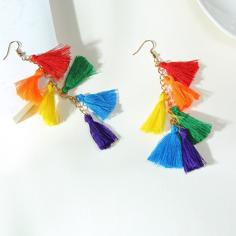 Rainbow Long Tassel Earrings - Festigal