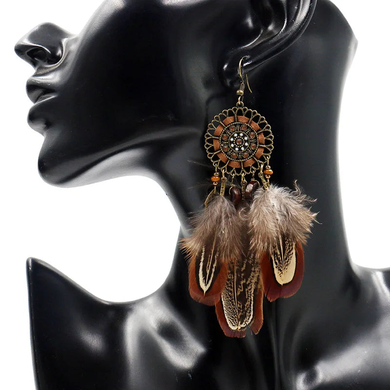 Bohemian Feather Tassel Dream Catcher Earrings - Festigal