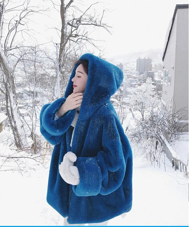 Oversized Blue Faux Fur Coat - Festigal