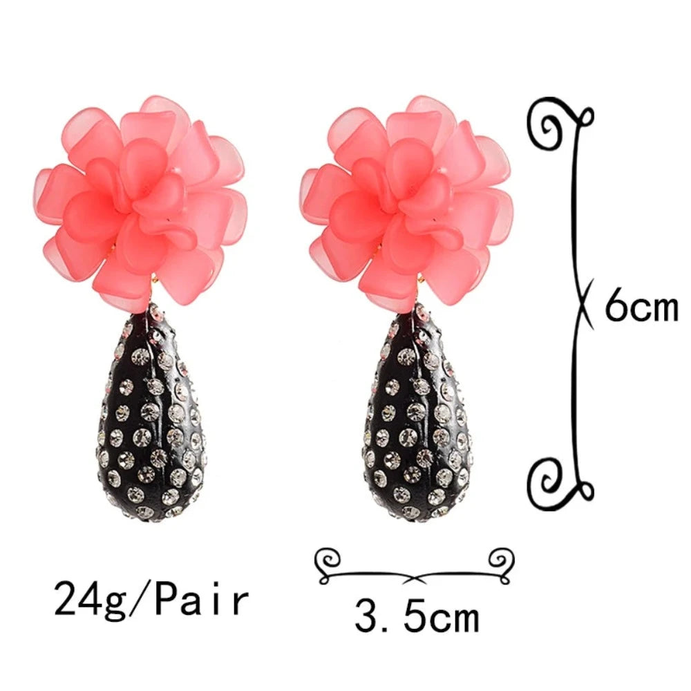 Statement Flower & Rhinestone Waterdrop Earrings - Festigal