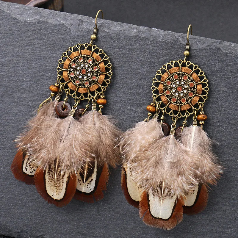 Bohemian Feather Tassel Dream Catcher Earrings - Festigal