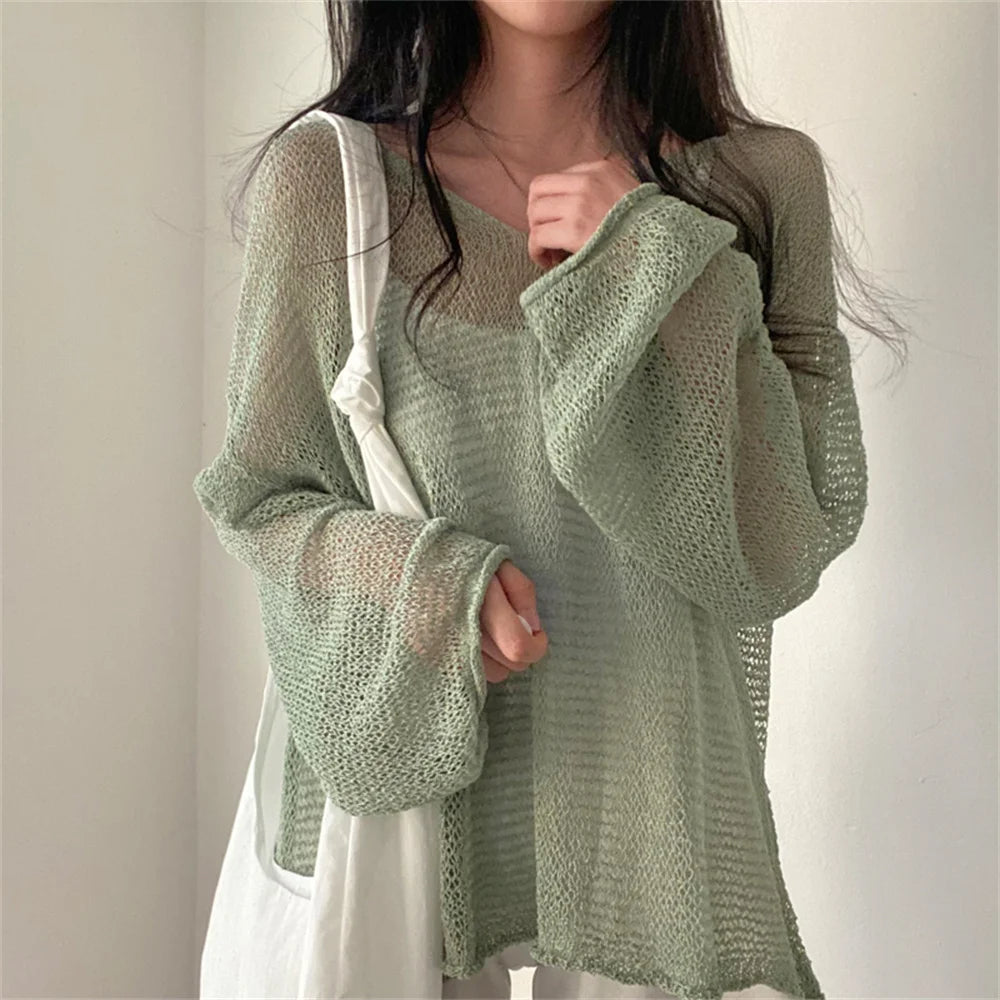 Oversized Soft Mesh Vintage Style Sweater - Festigal