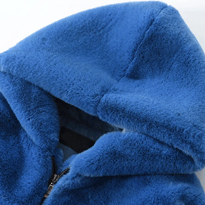 Oversized Blue Faux Fur Coat - Festigal