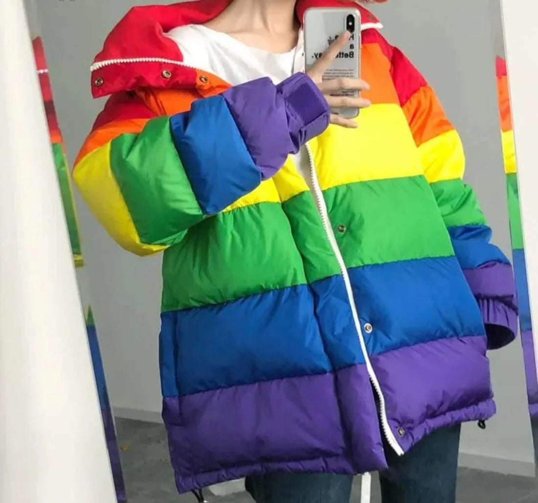 Rainbow Striped Puffer Jacket - Festigal