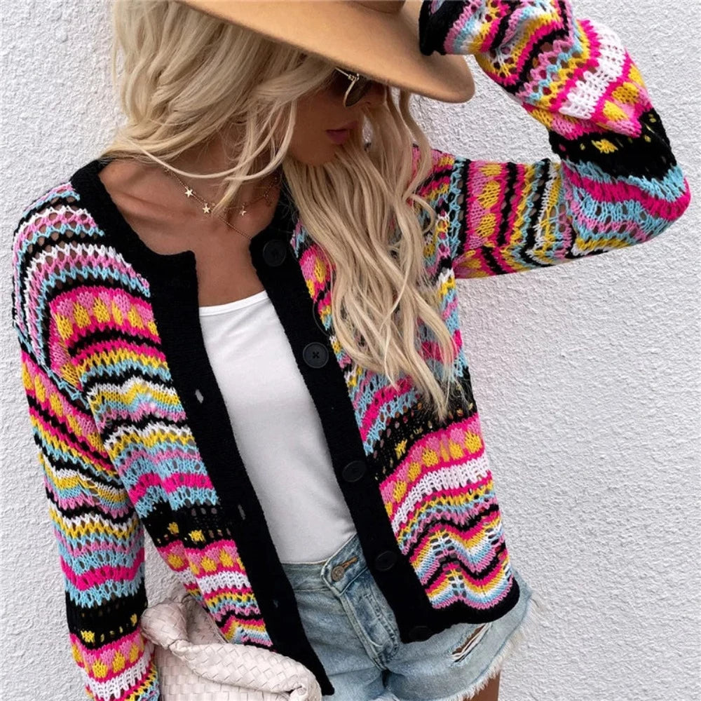 Colourful Striped Knitted Cardigan - Festigal