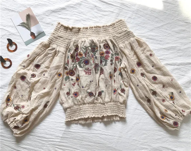Boho Lantern Sleeved Embroidered Blouse - Festigal
