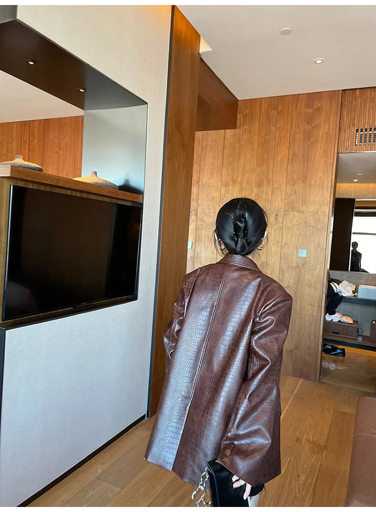 Crocodile Faux Leather Blazer - Festigal