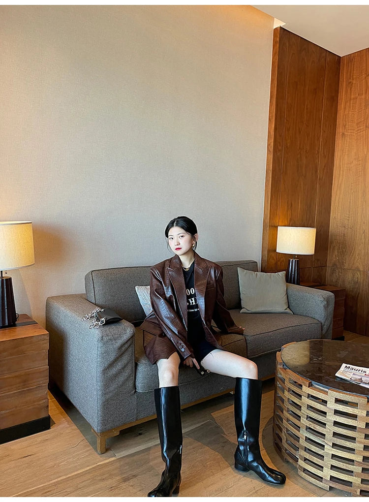 Crocodile Faux Leather Blazer - Festigal