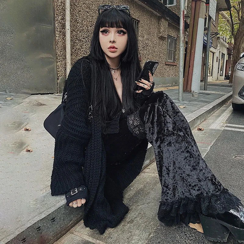 Goth Lace Velvet Flares - Festigal