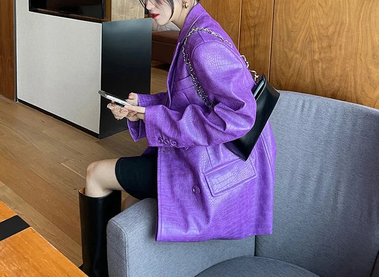 Crocodile Faux Leather Blazer - Festigal