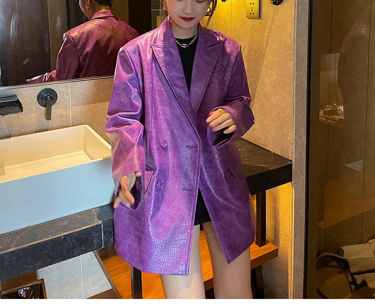 Crocodile Faux Leather Blazer - Festigal