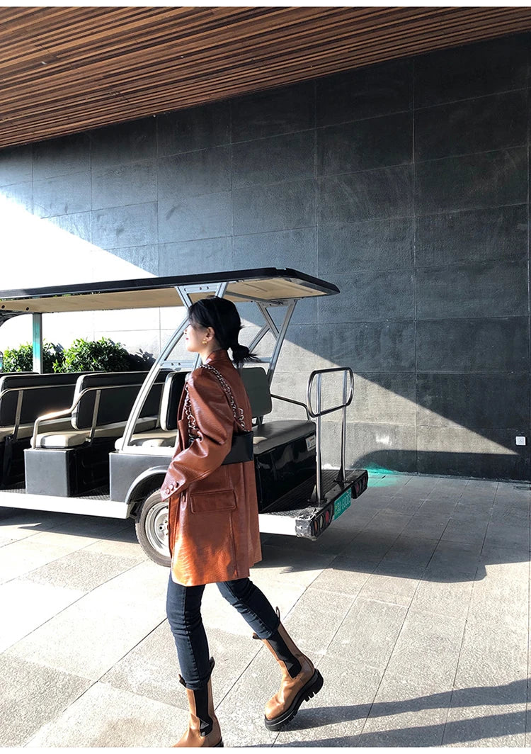 Crocodile Faux Leather Blazer - Festigal