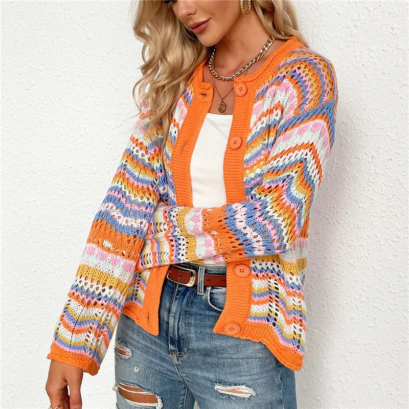 Colourful Striped Knitted Cardigan - Festigal