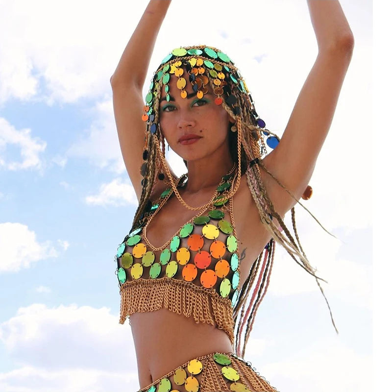 Circle Sequin Tassel Two Piece Set - Festigal