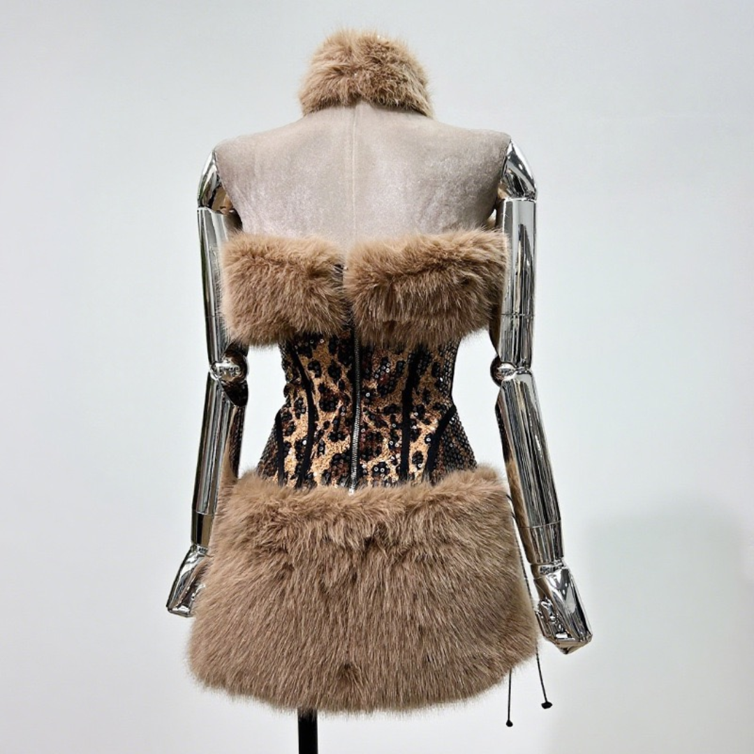 Leopard Print & Faux Fur Three Piece Set - Festigal