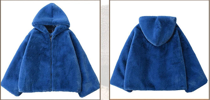 Oversized Blue Faux Fur Coat - Festigal