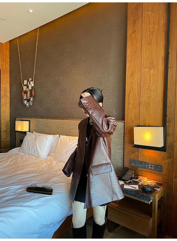 Crocodile Faux Leather Blazer - Festigal