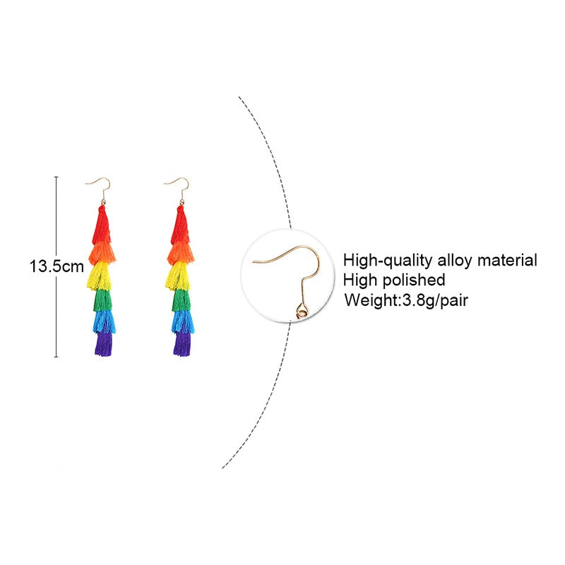 Rainbow Long Tassel Earrings - Festigal