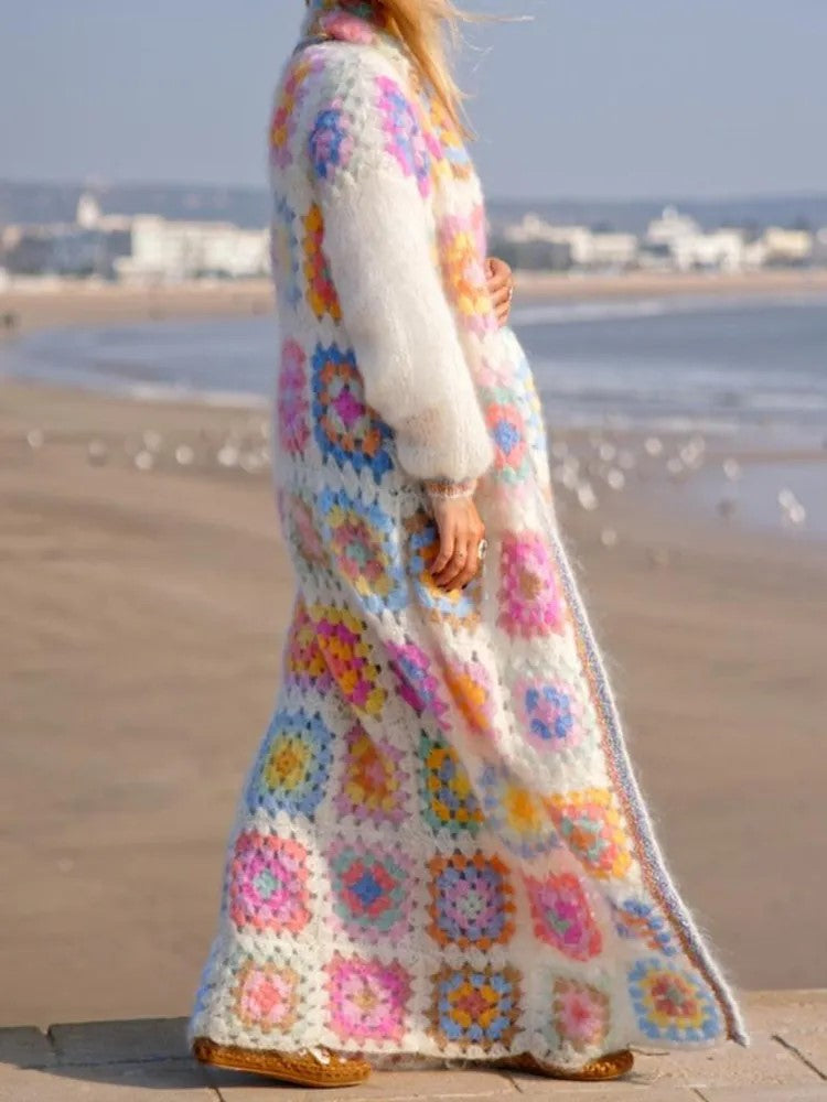 Long Rainbow Crochet Cardigan - Festigal