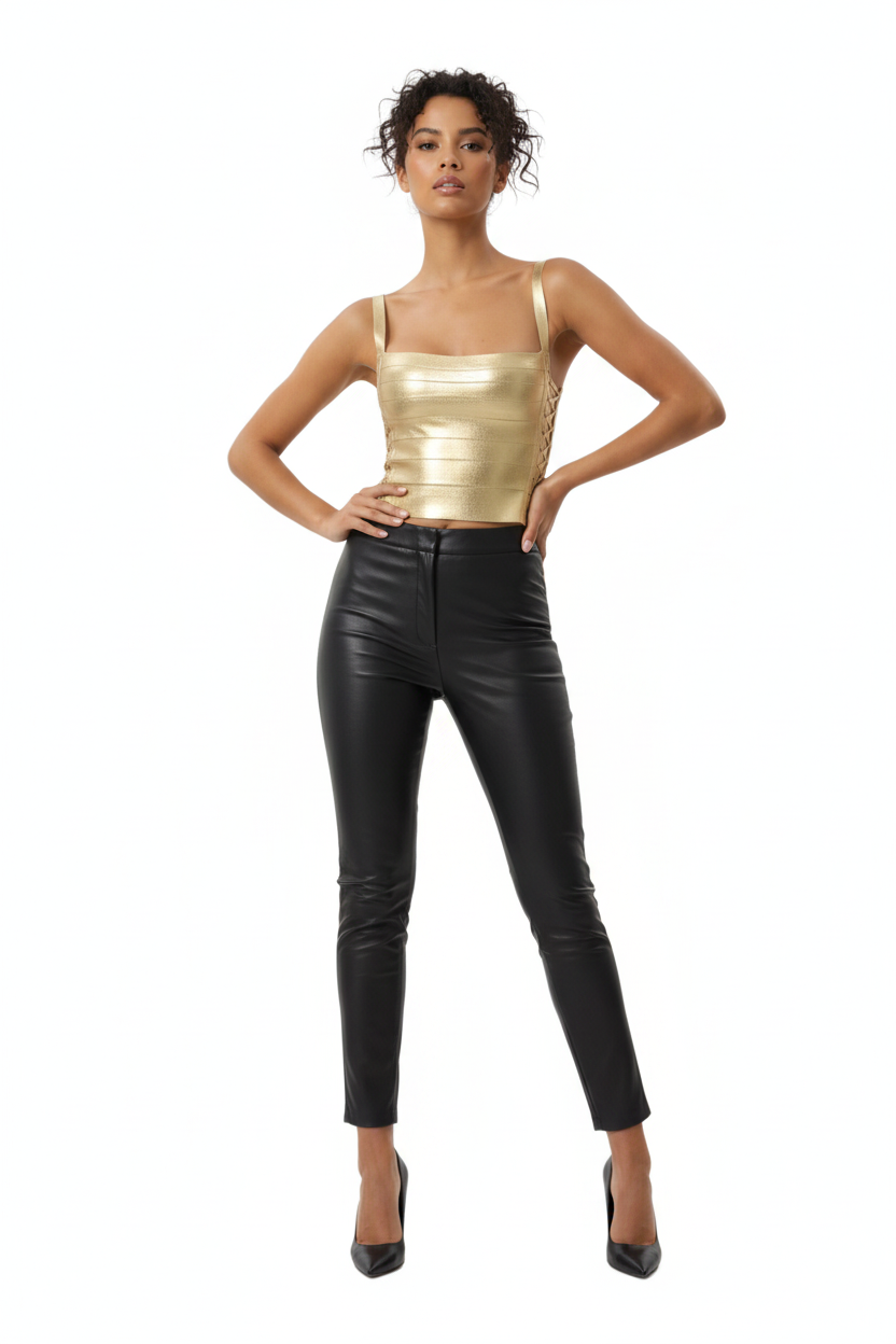 Metallic Bandage Lace Up Top
