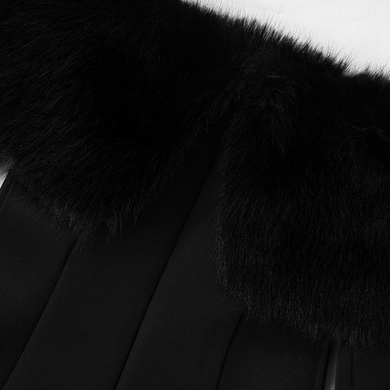 Faux Fur Trim A-Line Dress - Festigal