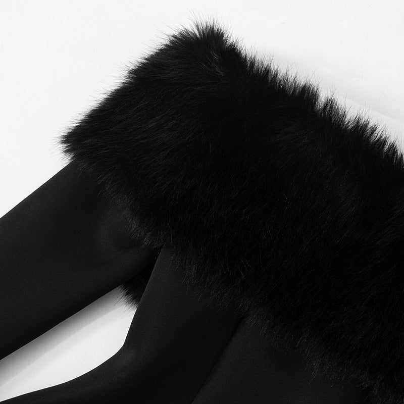 Faux Fur Trim A-Line Dress - Festigal