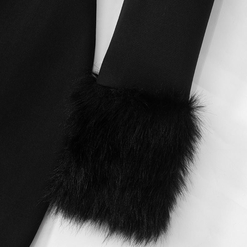 Faux Fur Trim A-Line Dress - Festigal