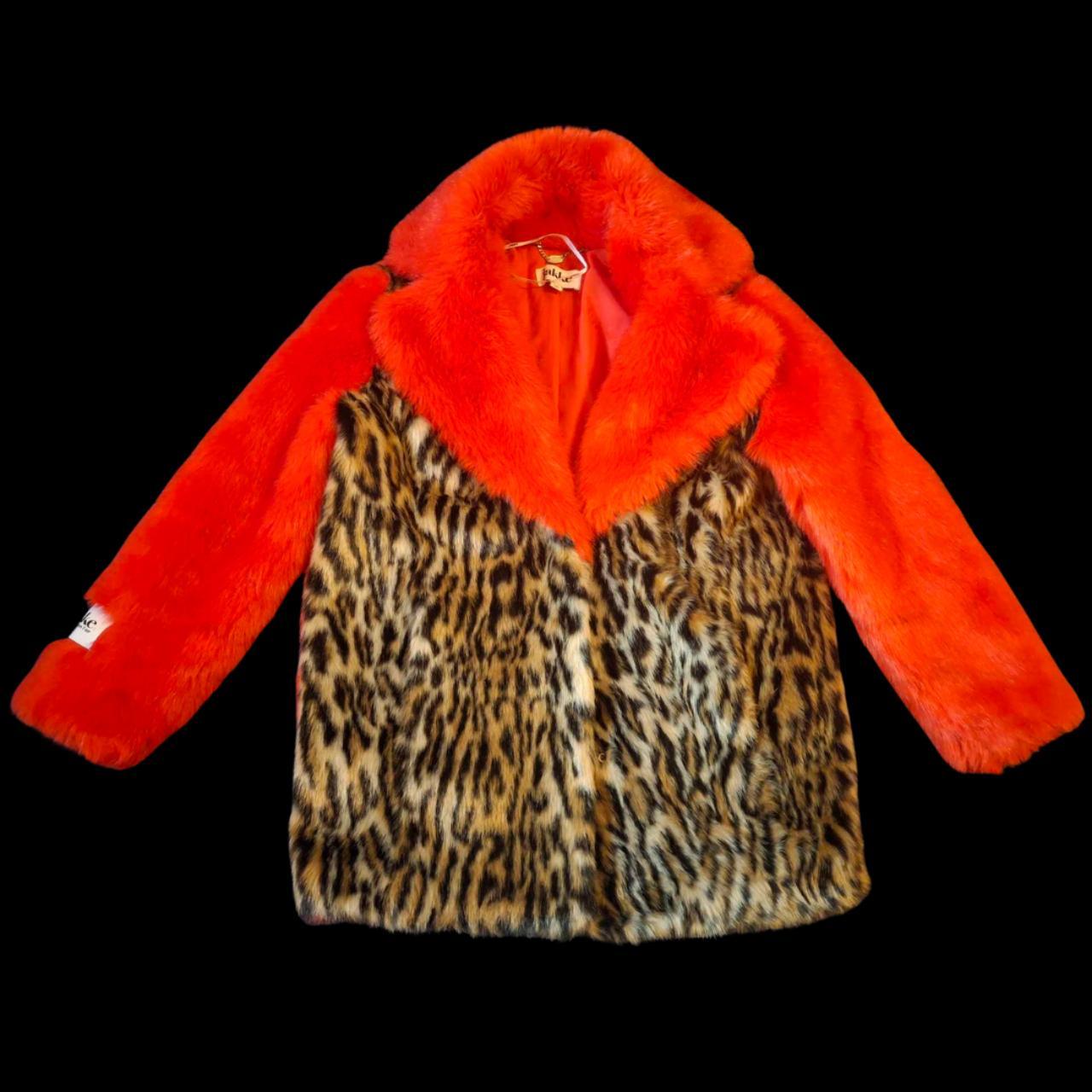 Jakke Size UK 8 Red and Leopard Contrast Faux Fur Coat Excellent Condition. - Festigal