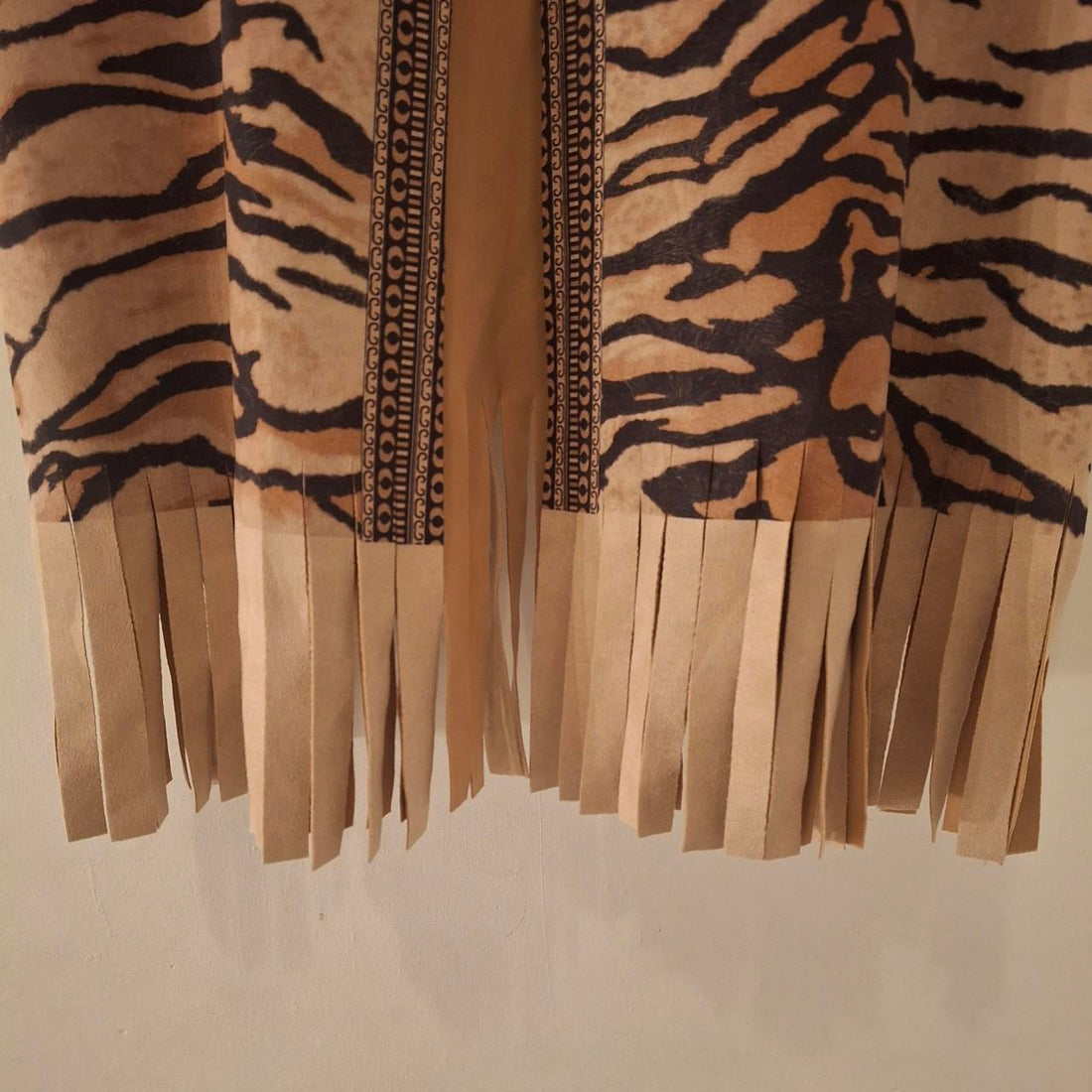 Tan and brown fringed tassel tiger gilet. One Size - Festigal