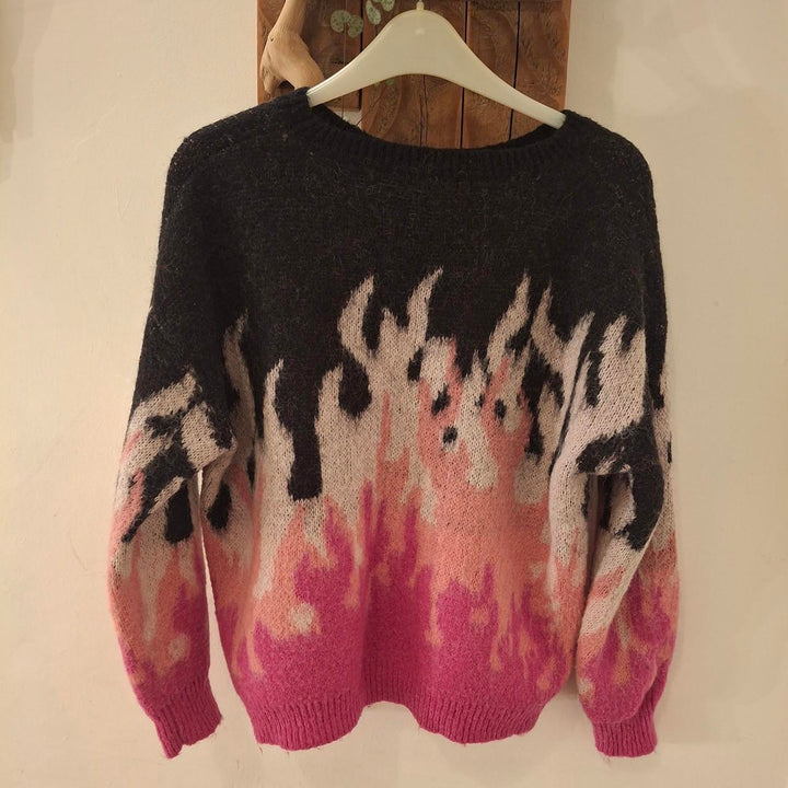 Pink and Black Flame Sweater from Ciao Milano. Size M UK 10. - Festigal