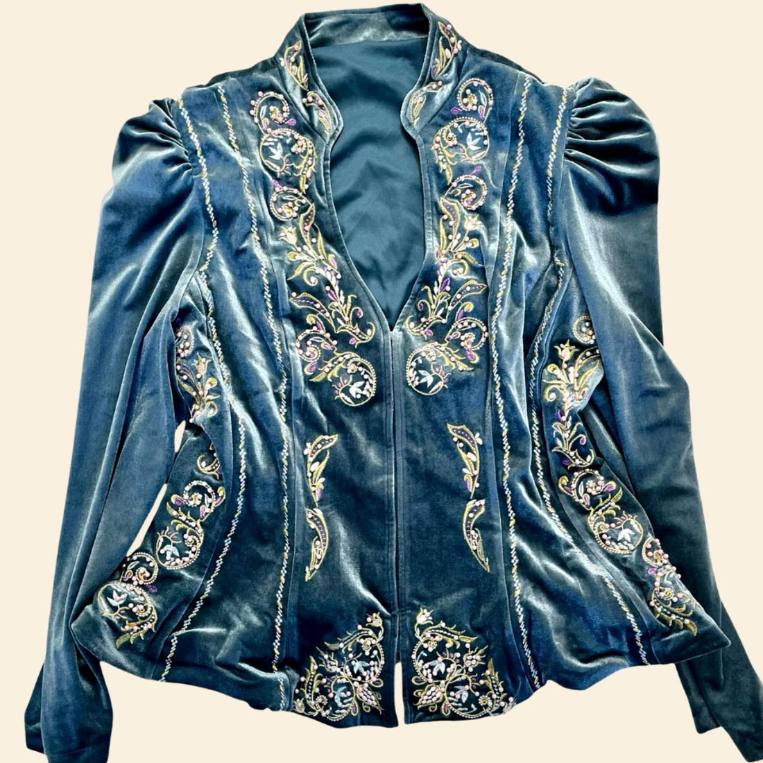 Embroidered Peplum Velvet Blouse - Festigal