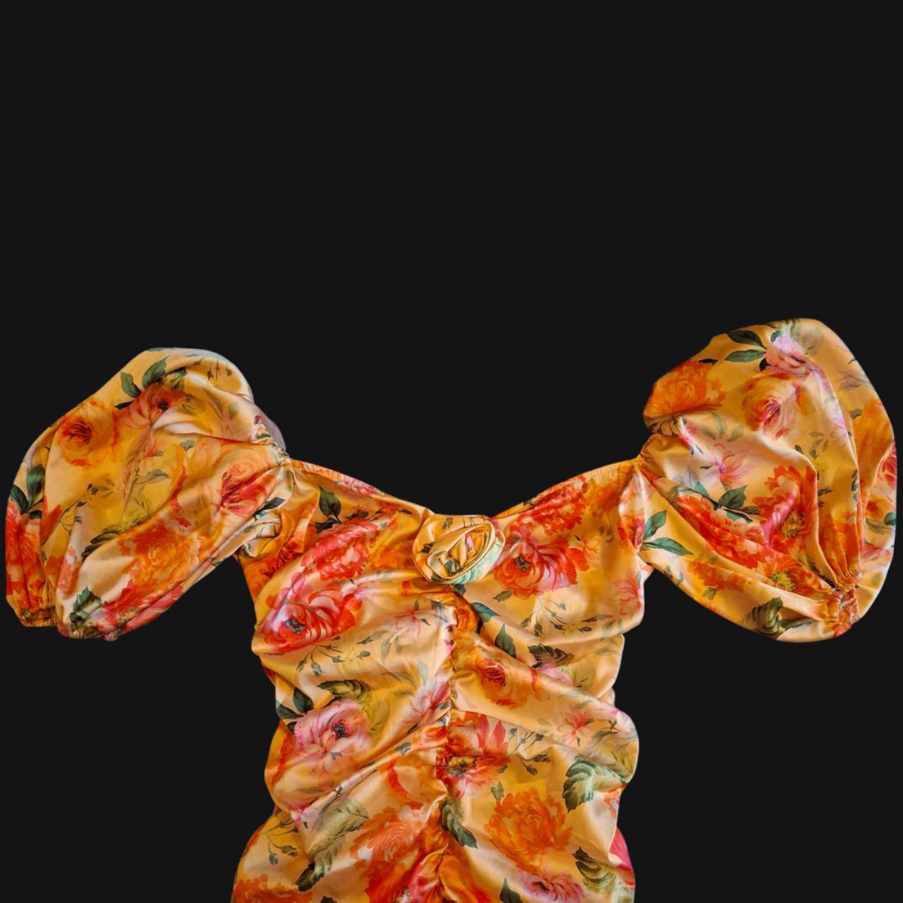 For Love & Lemons Size S Designer Ruched Floral Off The Shoulder Dress. - Festigal